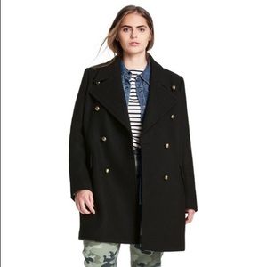 Nili Lotan For Target Coat Large Black Double Breasted Wool Blend Pea Coat NWT
